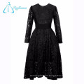 A-Line Elegant Lace Pleat Long Sleeve Prom Dress